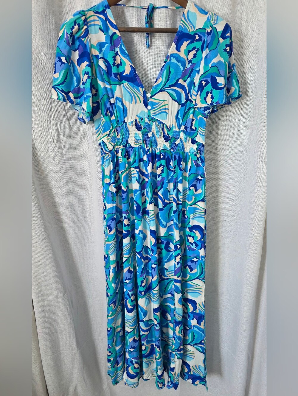 Anthropologie Abel the Label Vienna Blue Floral Smocked Maxi Dress
